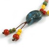 Avalaya Multicoloured Ceramic Bead Sea Shell Tassel Necklace with Brown