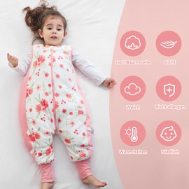 Baby Sleeping Bag with Feet 100% Cotton Winter Sleep Sack with Legs Warm Sleeveless Sleepsuit for Boys and Girls (Pink flowers, S)