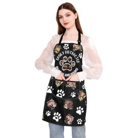 PLITI Book Apron Dog Lover Kitchen Apron Dog Mom Gift Bookworm Gift Easily Distracted By Dogs And Books Animal Themed Apron (Distracted dog book apronU)
