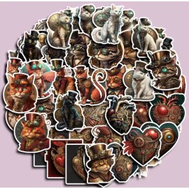 Unbranded 10pcs Steampunk Cat & Heart Stickers- Scrapbook, Journal, Diy Crafts & Cards