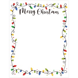 AnyDesign 80Pcs Christmas Stationery Paper Colorful Xmas Light Bulb Border Letterhead Decorative Writing Paper Letter for Notes Greeting Cards Invitations Office School Printing, 8.5 x 11 In
