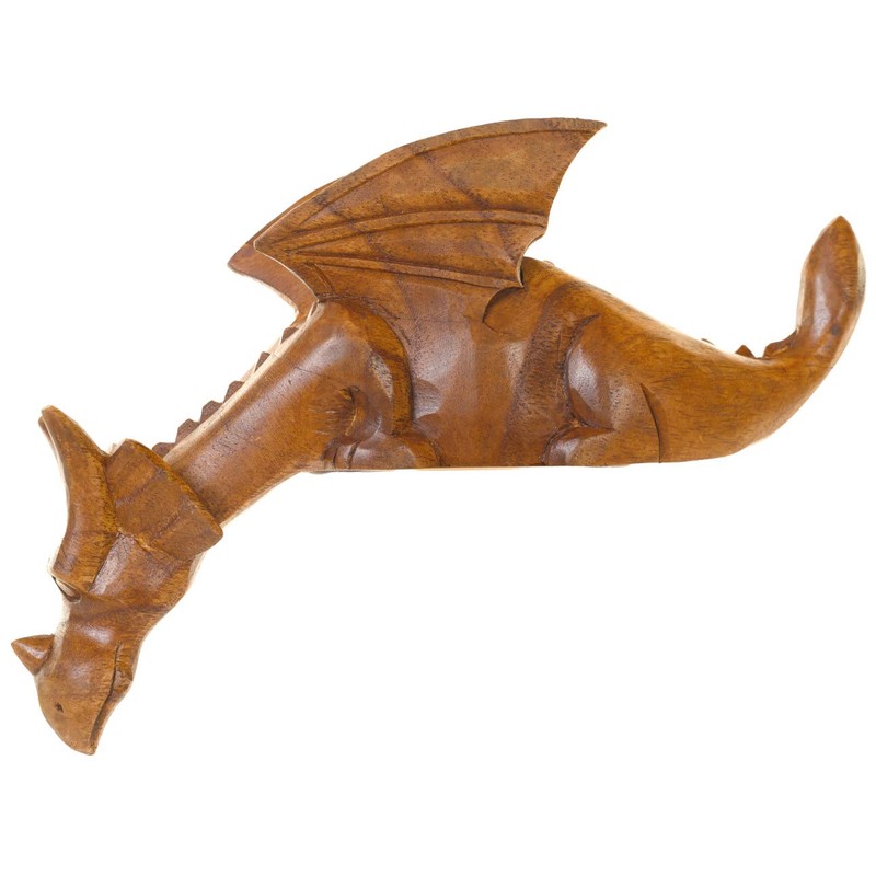 Wooden Hand Carved Dragon - Watching Dragon - Peering Over