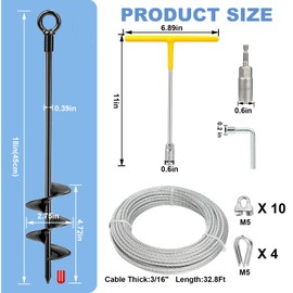 4 Pack 18" Ground Anchors Heavy Duty for High Winds, Shed Anchor Kit with 32.8FT 3/16" Galvanized Cable & Accessories for Secure Sheds, Trampolines, Canopy, Gazebo, Carport, Swing Sets