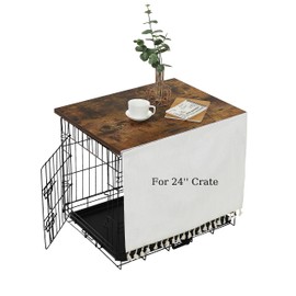 VIE DE AMAN Dog Crate Topper Wood for 48 42 36 24 inch Cages, Dog Crate Table Topper with Tassel Curtain, Rustic Style Dog Kennel Topper, Rustic Brown(Dog Crate Not Include)