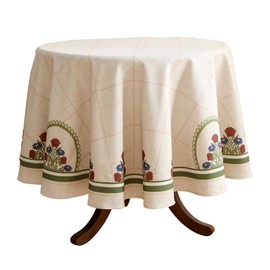 ISAENNE French Tablecloth for Round Tables,Linen Table Cloth with Colorful Flowers Pattern,Heavy Durable Table Cover for Dining Thanksgiving Kitchen Decor Party Christmas,Diameter 67"