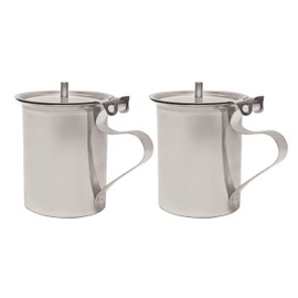 Stainless Steel Creamer Dispenser with Handle, 10 oz, Flat Lid Stackable, Mirror Finish (2, Non Stackable Server)