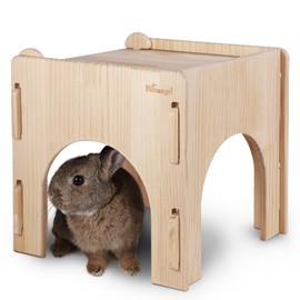Niteangel Wooden Rabbit Castle and Hideout - Spacious and Breathable Bunny House Tunnel for Rabbit Chinchilla Guinea Pigs or Other Small-Sized Pets (Single-Layer Castle)