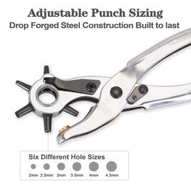 LEDON Leather Hole Punch, 23cm Belt Hole Puncher for Leather Heavy Duty, 6 Size Revolving Leather Belt Hand Hole Puncher (1)