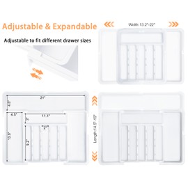 Spaclear Large Silverware Drawer Organizer Expandable Kitchen Utensil Organizer BPA Free Flatware Cutlery Holder Tray Adjustable Plastic Drawer Divider Storage for Forks Knives 6-9 Slots White