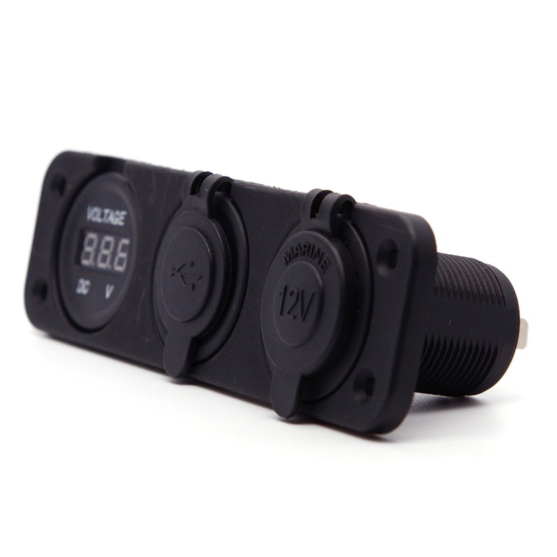 Cllena Triple Function Dual USB Charger + Green LED Voltmeter