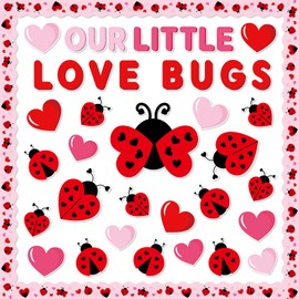 JarThenaAMCS Valentine's Day Bulletin Board Decorations Love Bug Paper Cutouts Heart Name Tags for School Classroom Chalkboard Wall Door Party Decor