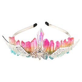 Soulnioi Healing Crystal Natural Electroplated Seven Chakra Crystal Irregular Crystal with Wing Headband for Birthday Wedding Party Gift