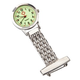 TRIXES Glow in The Dark Nurse Fob Watch with Brooch - Silver Tone