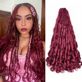 Vitorish Synthetic French Curl Braiding Hair for Black Women, 22 Inch, 8 Packs, Burgundy, Pre Stretched, Curly Braiding Hair Extensions