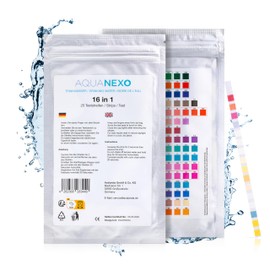 AQUANEXO 25/50 Water Tester Drinking Water 16-in-1, pH Test Strips, Water Hardness Test Strips, Measure Water Hardness, pH Value Test Strips, Drinking Water Test Strips, Drinking Water Test (50)