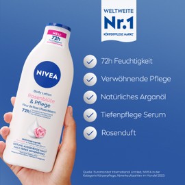 NIVEA Body Lotion Rose Petal & Care, Body Cream with Deep Care Serum for 72 Hours of Moisture, Body Lotion with Argan Oil of Natural Origin (400 ml)