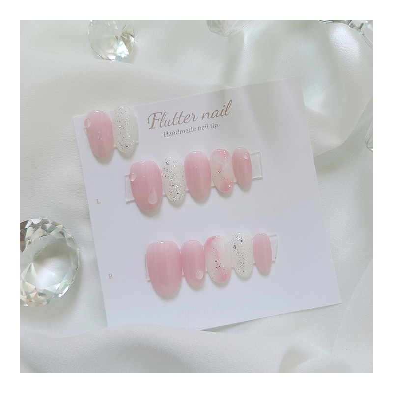 Water drop syrup pink handmade nail tip - Petit round