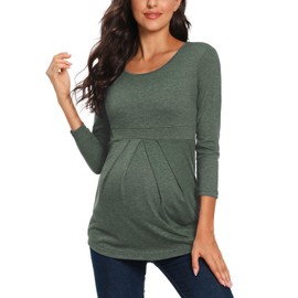 Glampunch Women's Maternity Tops Short & 3/4 Sleeve Round Neck Front Pleat Peplum Tunic Top Pregnancy Shirts
