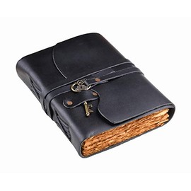 Leather Journal - Vintage Leather Bound Journal For Women Men â Handmade Vintage Deckle Edge Paper â Vintage Key Closure - Book of Shadows -Leather Sketchbook (Black, 8 inches X 6 inches)