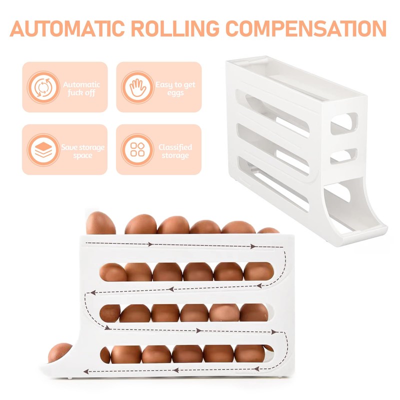Egg Holder for Refrigerator, 4 Tiers Automatic Rolling Egg Container