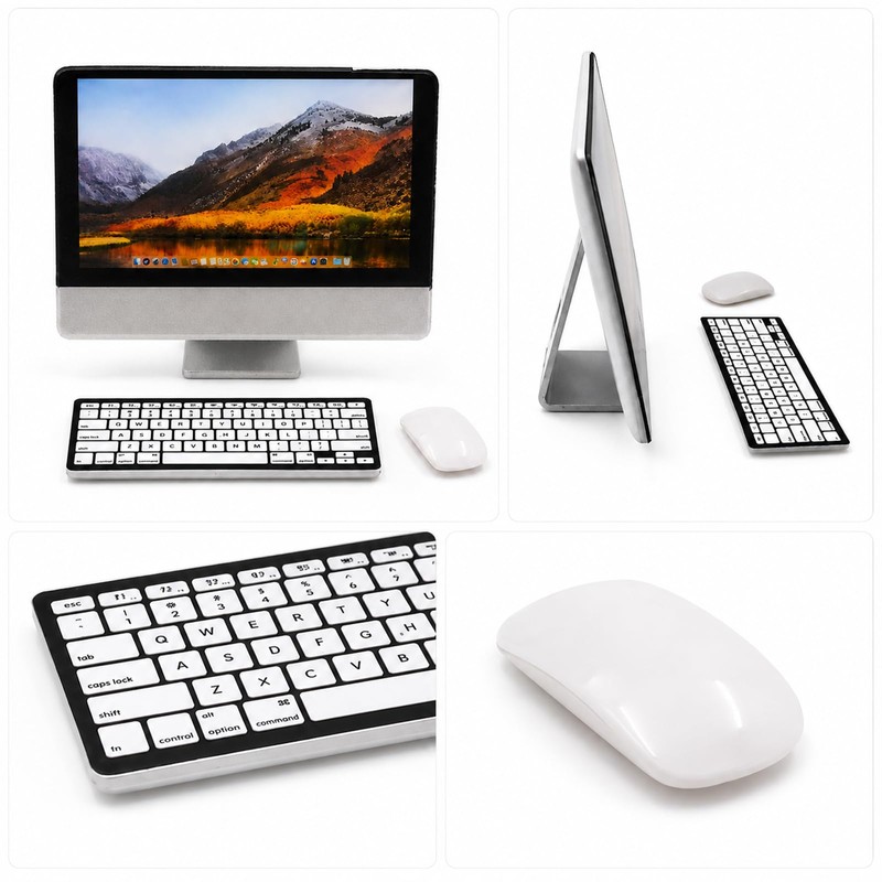 1:12 Scale Miniature Desktop Computer Set, Mini Monitor with Keyboard