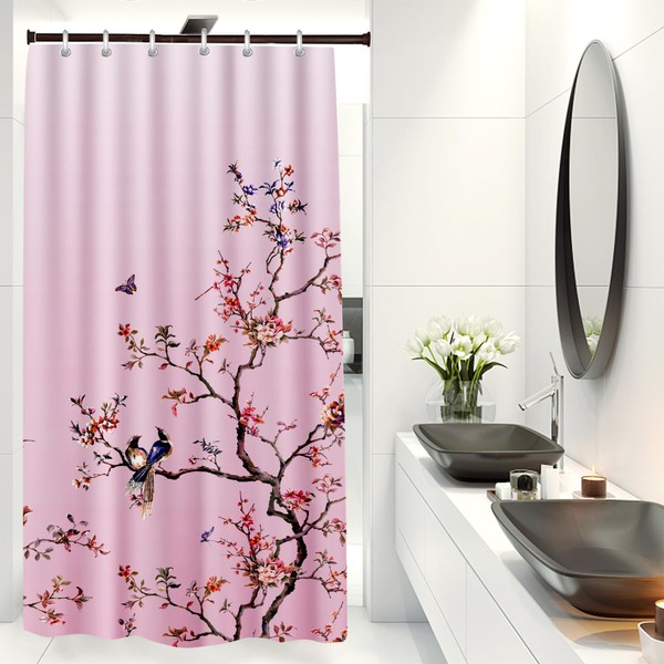 LIVETTY Pink Bird Floral Shower Curtain 90cm × 180cm Mould