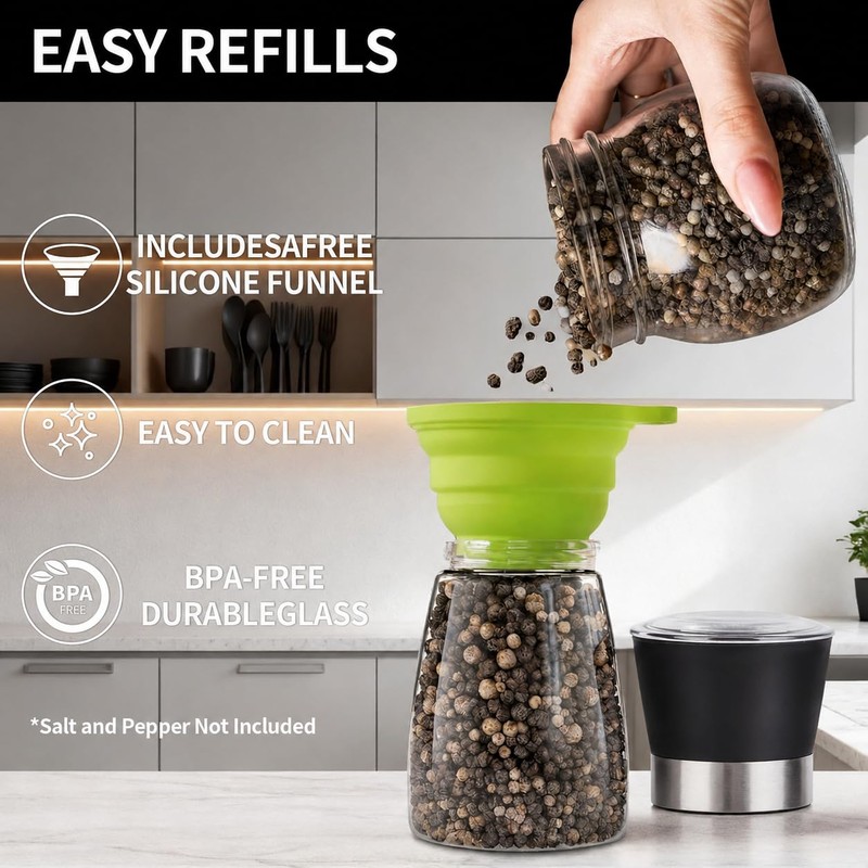 Premium Salt and Pepper Grinder Set of 2, 6 oz