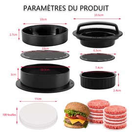 nnn Burger Press Hacked Steak Burger Press Professional 3 in 1 with 300 Non-Stick Papers, Baking Mould Steak Hooks, Kitchen Utensils for Baking Burgers, Seat Cushions and Barbecues