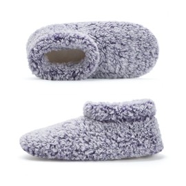 Cozylook Fuzzy Slippers for Women Indoor, Warm Bedroom Slip On Shoes, Winter Fluffy House Socks with Grippers, Cozy Christmas Gifts Unique, Purple, 11-12