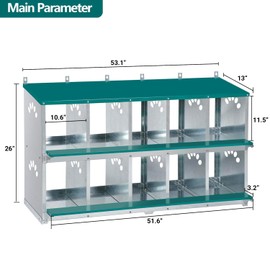 Toriexon Chicken Nesting Box, 10 Compartment Nesting Box, 10 Room Metal Nesting Boxes for Chicken