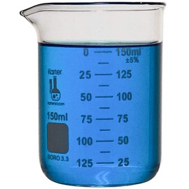 150ml Beaker, Low Form Griffin, Borosilicate 3.3 Glass, Double Scale, Graduated, Karter Scientific (Single)
