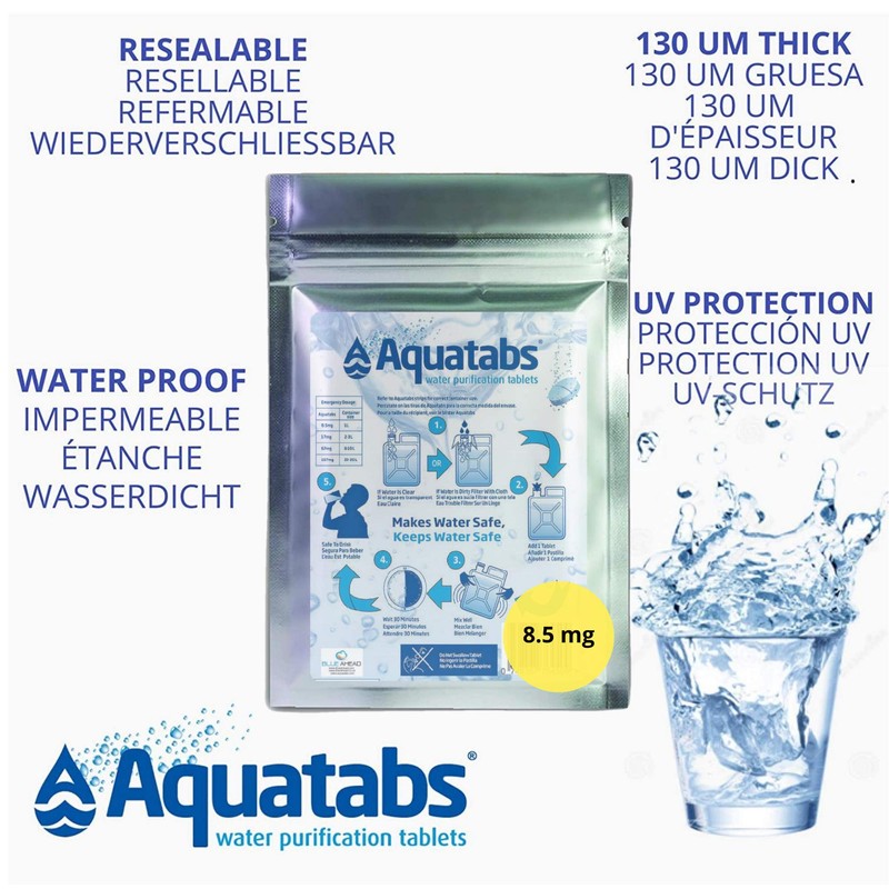 Aquatabs NaDCC 8.5 MG x 100 World's #1 Water Purification
