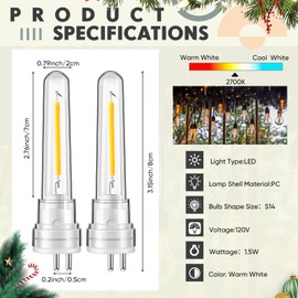 Rossesay 12 Pcs S14 Bulbs for Outdoor String Lights 1.5 W LED String Light Bulbs with 2 Prongs 2700k 120v Waterproof S14 LED Replacement Accessories for Outdoor Patio, Warm White (White)