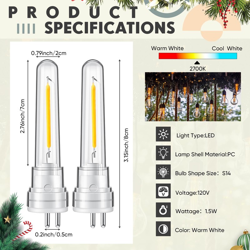 Rossesay 12 Pcs S14 Bulbs for Outdoor String Lights 1.5