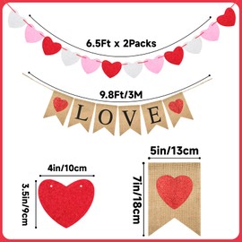 jijAcraft Valentines Burlap Banner with Felt Heart Banner for Valentines Day Décor, Pre-Assembled Rustic Love Hanging Banner & 24pcs Felt Heart Garland Banner Decor for Mantle Fireplace Wall