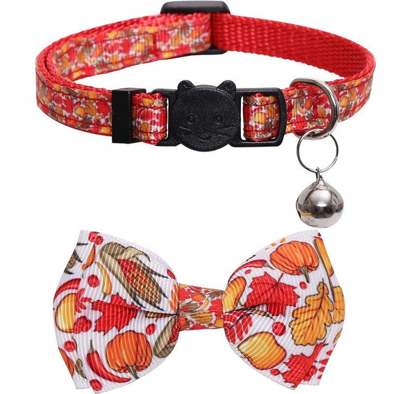 Lamphyface Thanksgiving Cat Collar Fall Autumn Breakaway with Bow Tie