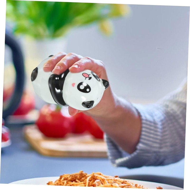 Mikinona 2pcs Ceramic Panda Seasoning Jar Salt Pepper Portable Kitchen