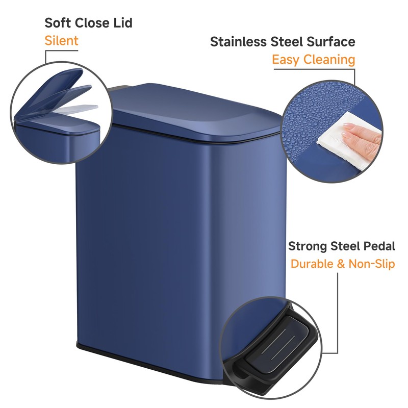 TIPGO Slim Bathroom Trash Can with Lid Soft Close, Step