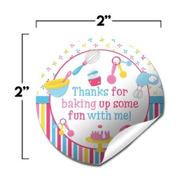 Bake Up Some Fun Cooking & Baking Birthday Thank You Sticker Labels for Girls, 40 2" Party Circle Stickers by AmandaCreation, Great for Party Favors, Envelope Seals & Goodie Bags