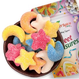 NY Spice Shop Gummy Stars Moon Shaped Glitter Fun - 8 Ounce Glittery Candy for Cookies - Chewy Bulk Candy - Stars and Moons Gummy Variety Pack