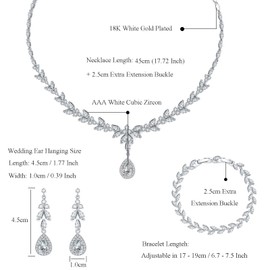 Zolkamery Women's Wedding Jewellery Set, Silver/Rose Gold/Gold Necklace & Bracelet & Earrings Hanging Set, Bridal Jewellery Set with 5A White Zirconia with Jewellery Box for Engagement Party, Stone,