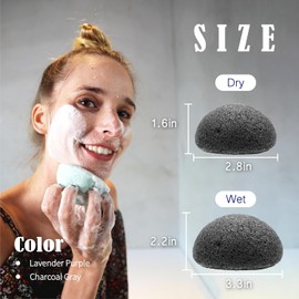 Esponjas faciales naturales Konjac para limpieza facial suave y exfoliación (2 lavanda violeta, 2 gris carbón)
