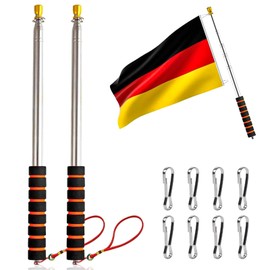 Hnjindong Pack of 2 3 m Telescopic Flag Pole Made of Stainless Steel, Handheld Flagpole with Clips, Telescopic Flag Pole Extendable for Camping, Travel, Excursions, Competitions, Teachers, Travel