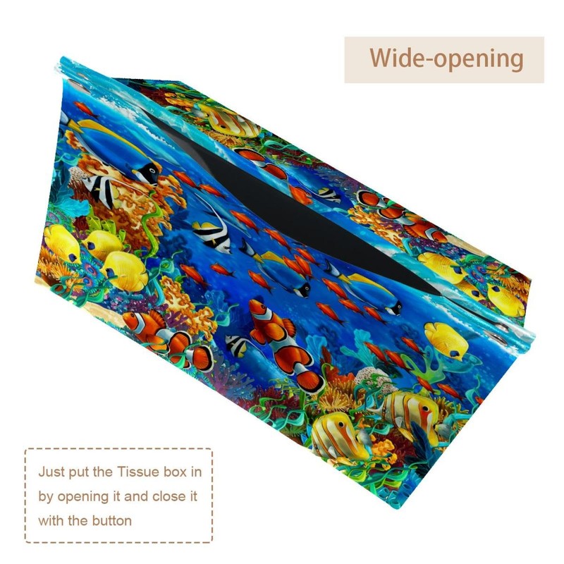 2 Pack Tissue Box Cover Holder, Under Water Fishes in