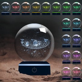YATOSEEN 3D Solar System Crystal Ball with Multicolor Night Light, K9 Mini Crystal Planet Model Science Astronomy Learning Education, Gift for Kids Friends Couple Birthday Festival
