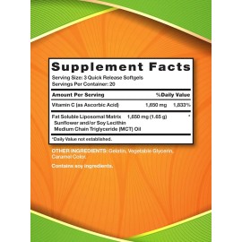 Vitamina C Liposomal 1650mg Inmunidad 60 Caps Hecho En Usa