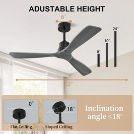 Obabala Modern Ceiling Fan No Light with Remote, Outdoor Ceiling Fan Without Light 3 blade Wood Walnut Fan for Patios/Farmhouse Reversible DC Motor, 52'', Grey