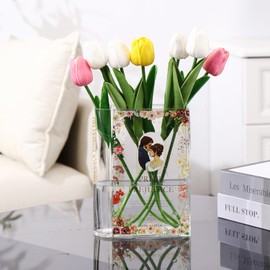 PORPAN Book Vase for Flowers, Glass Book Vase, Clear Book Shaped Vase, Book Flower Vase Glass, Large Glass Vase, Modern Vase for Bedroom, Living Room, Office, Coffee Table, Bookshelf(Pride)