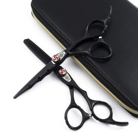 6.0" Professional Hairdressing Cutting Shear Set - Salon Hair Thinning Scissor Kit for Barber - by Dream Reach (Black)