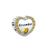 TIZU Birthstone Charms, Heart Charm Pendant, Silver 925 Bead Charms,